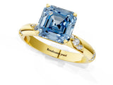 Yellow gold Fancy Blue Asscher Cut Solitaire Diamond Engagement Ring with Twisted Pave Band and Four-Prong Setting_4