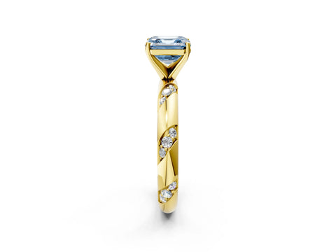 Yellow gold Fancy Blue Asscher Cut Solitaire Diamond Engagement Ring with Twisted Pave Band and Four-Prong Setting_5