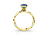 Yellow gold Fancy Blue Asscher Cut Solitaire Diamond Engagement Ring with Twisted Pave Band and Four-Prong Setting_6