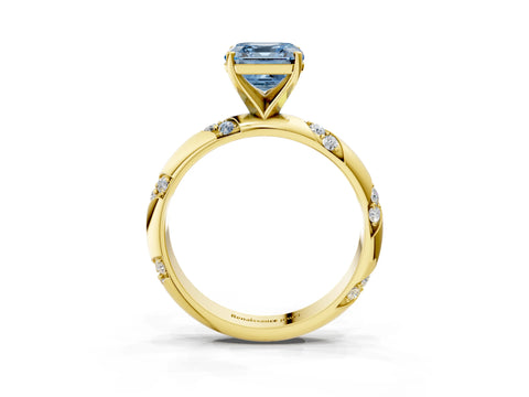 Yellow gold Fancy Blue Asscher Cut Solitaire Diamond Engagement Ring with Twisted Pave Band and Four-Prong Setting_6