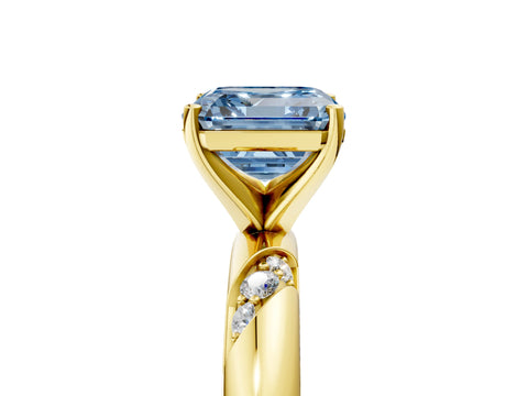 Yellow gold Fancy Blue Asscher Cut Solitaire Diamond Engagement Ring with Twisted Pave Band and Four-Prong Setting_8