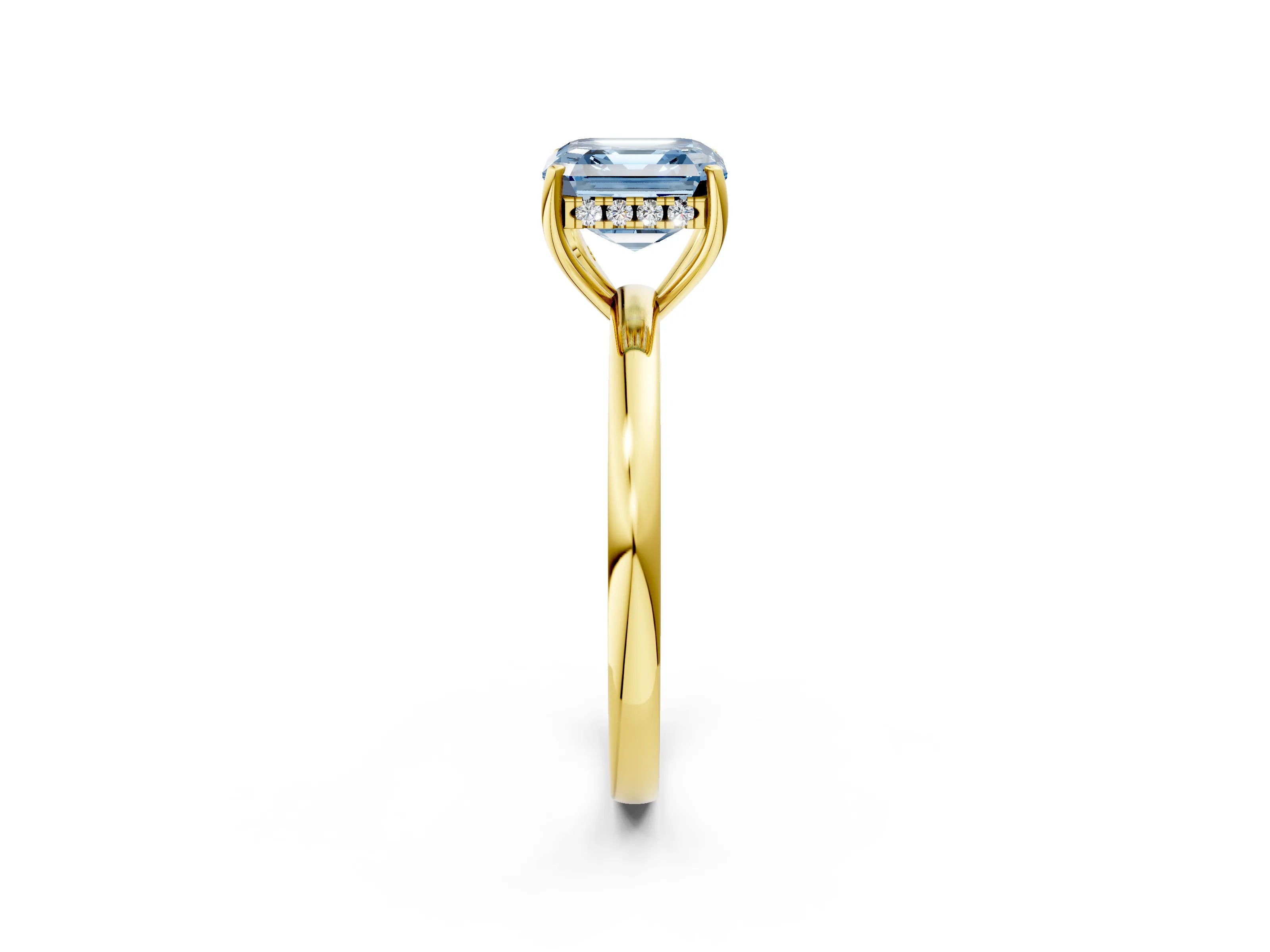 Yellow gold Fancy Blue Asscher Cut Solitaire Diamond Ring with Prong Setting and Plain Band_2