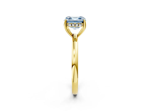 Yellow gold Fancy Blue Asscher Cut Solitaire Diamond Ring with Prong Setting and Plain Band_2