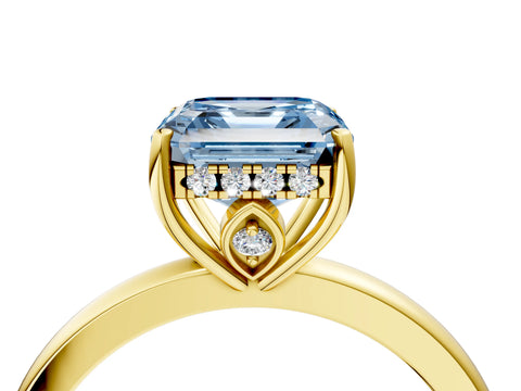 Yellow gold Fancy Blue Asscher Cut Solitaire Diamond Ring with Prong Setting and Plain Band_4