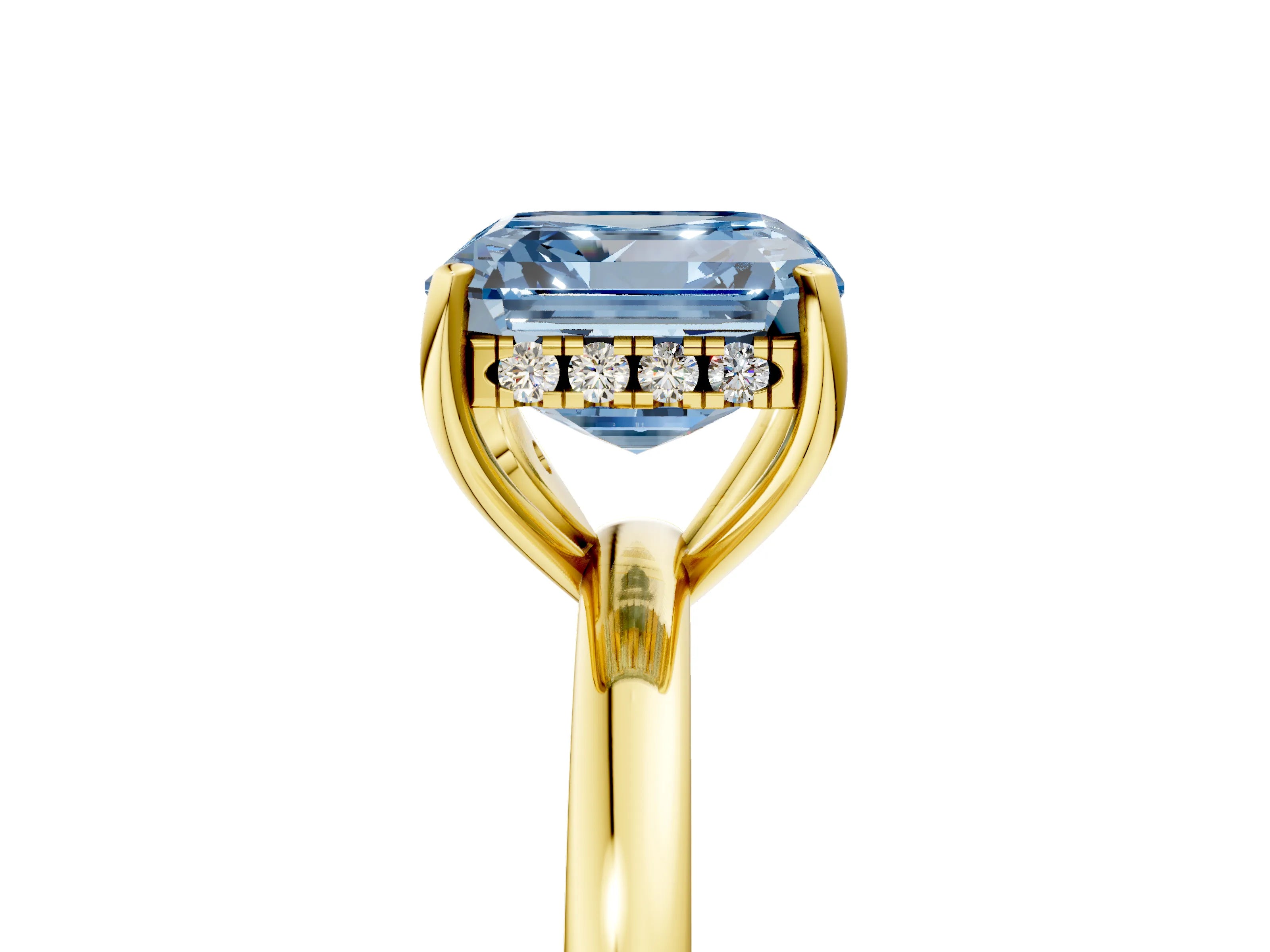 Yellow gold Fancy Blue Asscher Cut Solitaire Diamond Ring with Prong Setting and Plain Band_5