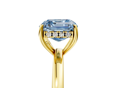 Yellow gold Fancy Blue Asscher Cut Solitaire Diamond Ring with Prong Setting and Plain Band_5