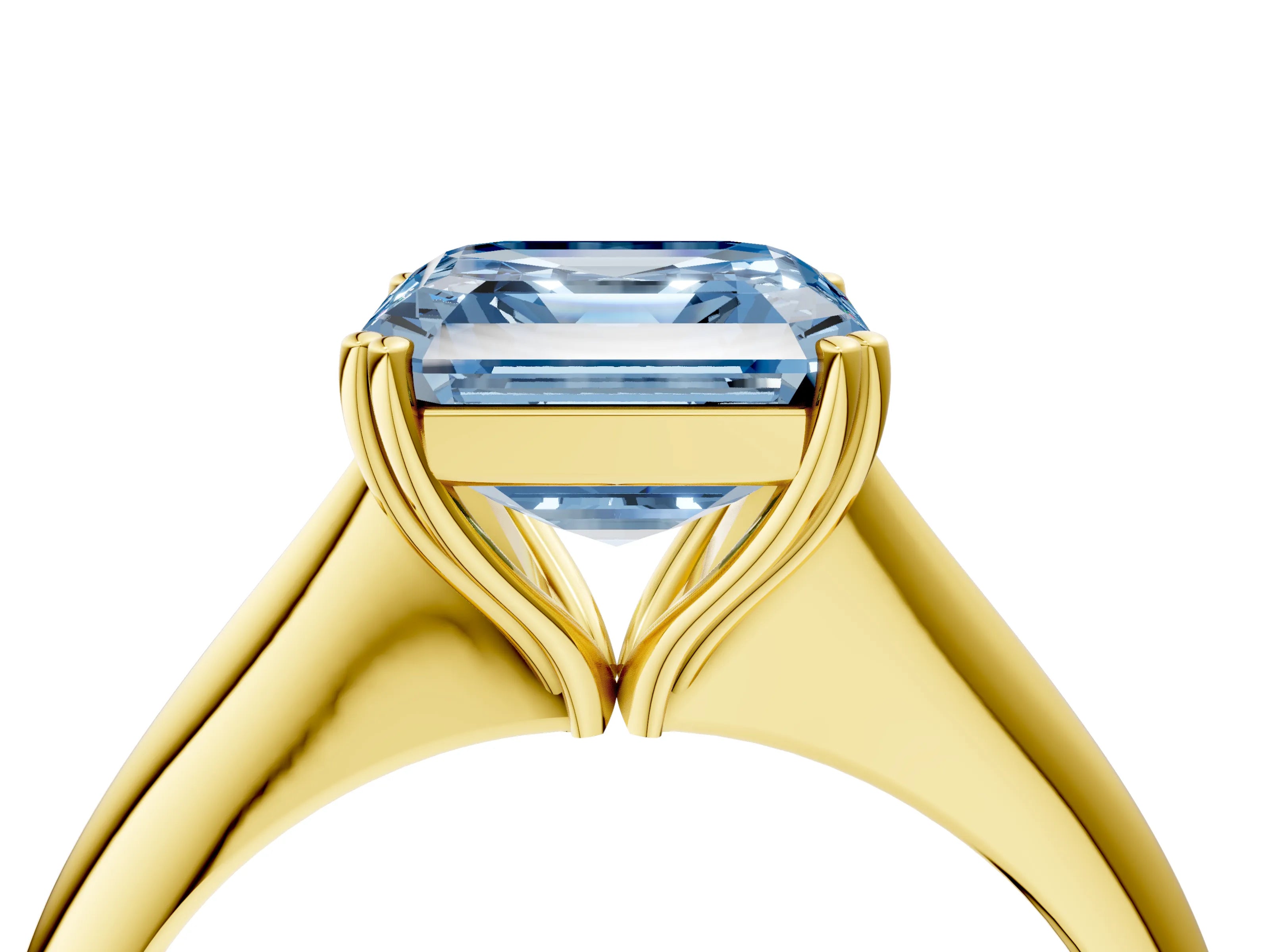 Yellow gold Fancy Blue Asscher Cut Solitaire Diamond Ring with Six-Prong Setting and Classic Band_4