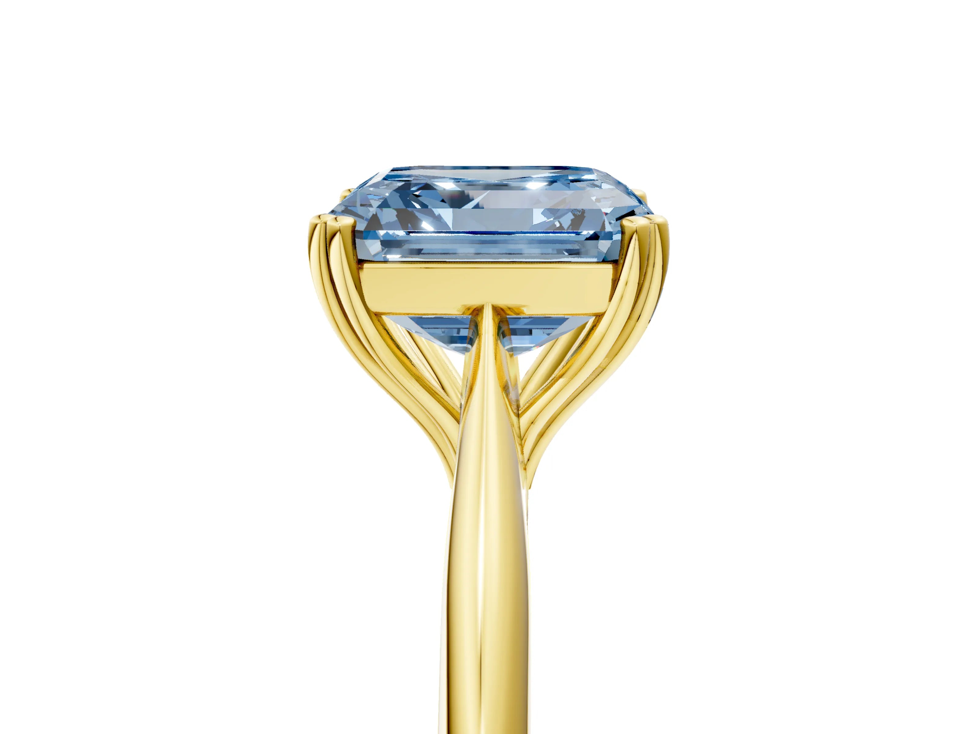 Yellow gold Fancy Blue Asscher Cut Solitaire Diamond Ring with Six-Prong Setting and Classic Band_5