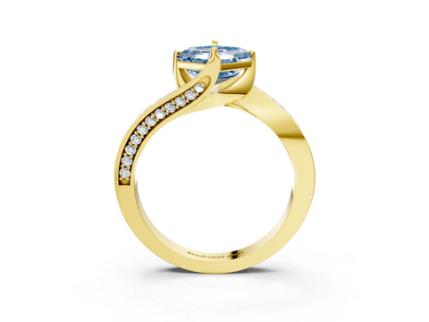 Yellow gold Fancy Blue Asscher Cut Solitaire Diamond Twist Band with Pavé Setting and Four-Prong Setting_3