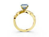 Yellow gold Fancy Blue Asscher  Cut Solitaire Diamond with Side Stones on Criss-Cross Band and Four-Prong Setting_25
