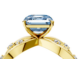 Yellow gold Fancy Blue Asscher  Cut Solitaire Diamond with Side Stones on Criss-Cross Band and Four-Prong Setting_26
