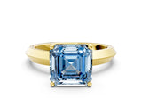 Yellow gold Fancy Blue Asscher  Cut Solitaire Engagement Ring with Flat Band and Four-Prong Setting 1