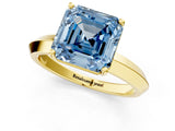 Yellow gold Fancy Blue Asscher  Cut Solitaire Engagement Ring with Flat Band and Four-Prong Setting 2