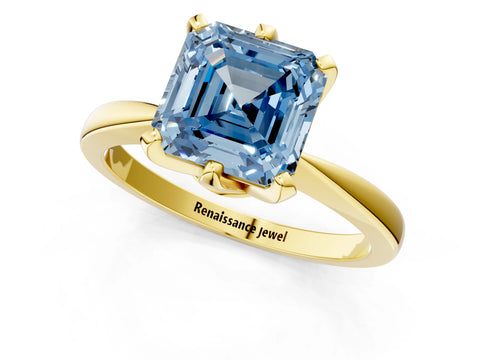 Yellow gold Fancy Blue Asscher Cut Solitaire Engagement Ring with Six-Prong Setting and Tapered Band_1