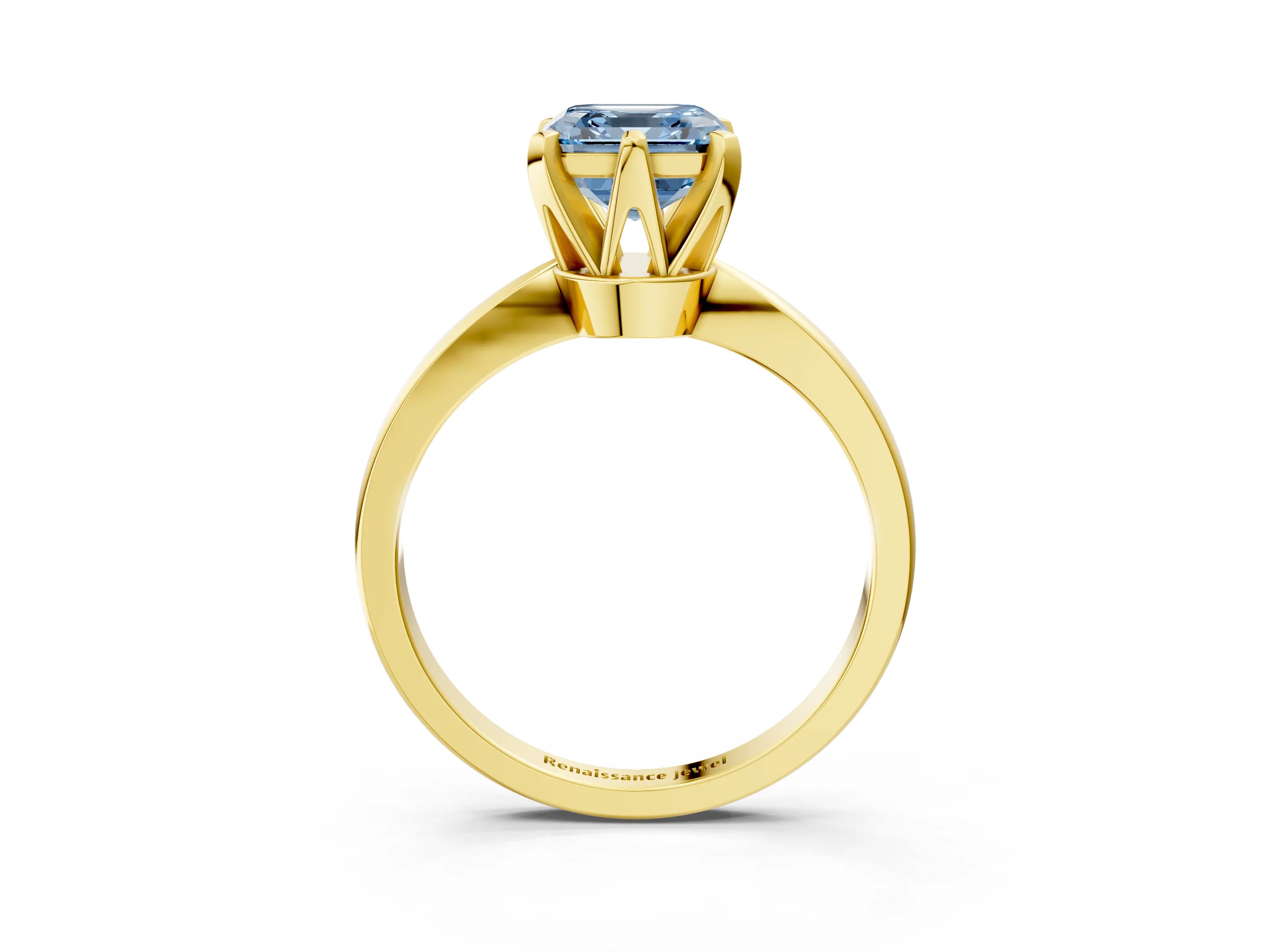 Yellow gold Fancy Blue Asscher Cut Solitaire Engagement Ring with Six-Prong Setting and Tapered Band_3