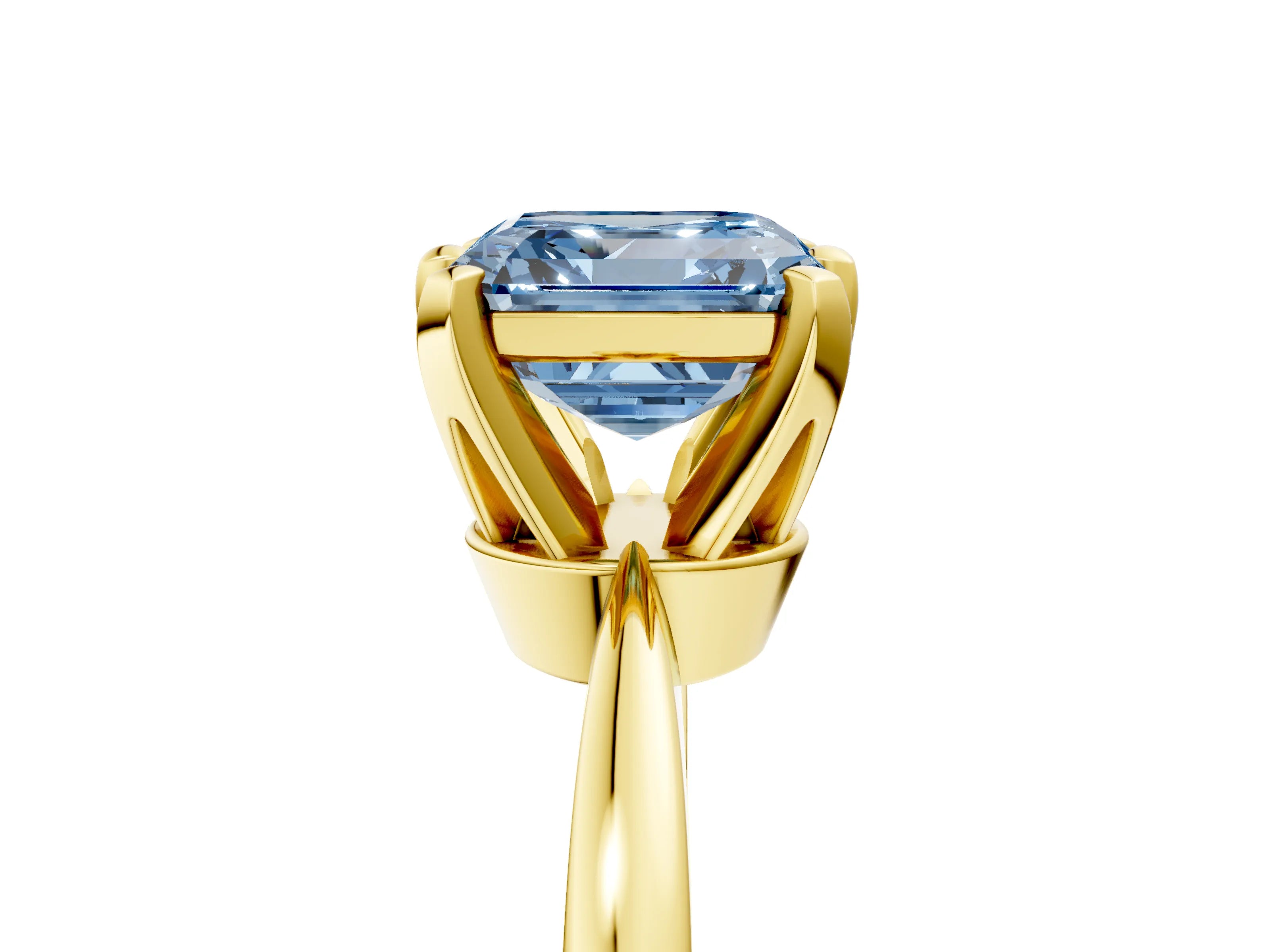 Yellow gold Fancy Blue Asscher Cut Solitaire Engagement Ring with Six-Prong Setting and Tapered Band_5