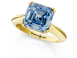 Yellow gold Fancy Blue Asscher  Cut Solitaire Engagement Ring with Tapered Band and Four-Prong Setting 1