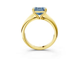 Yellow gold Fancy Blue Asscher  Cut Solitaire Engagement Ring with Tapered Band and Four-Prong Setting 3