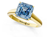 Yellow gold Fancy Blue Asscher Cut Solitaire Engagement Ring with Tapered Band and Four-Prong Setting_4