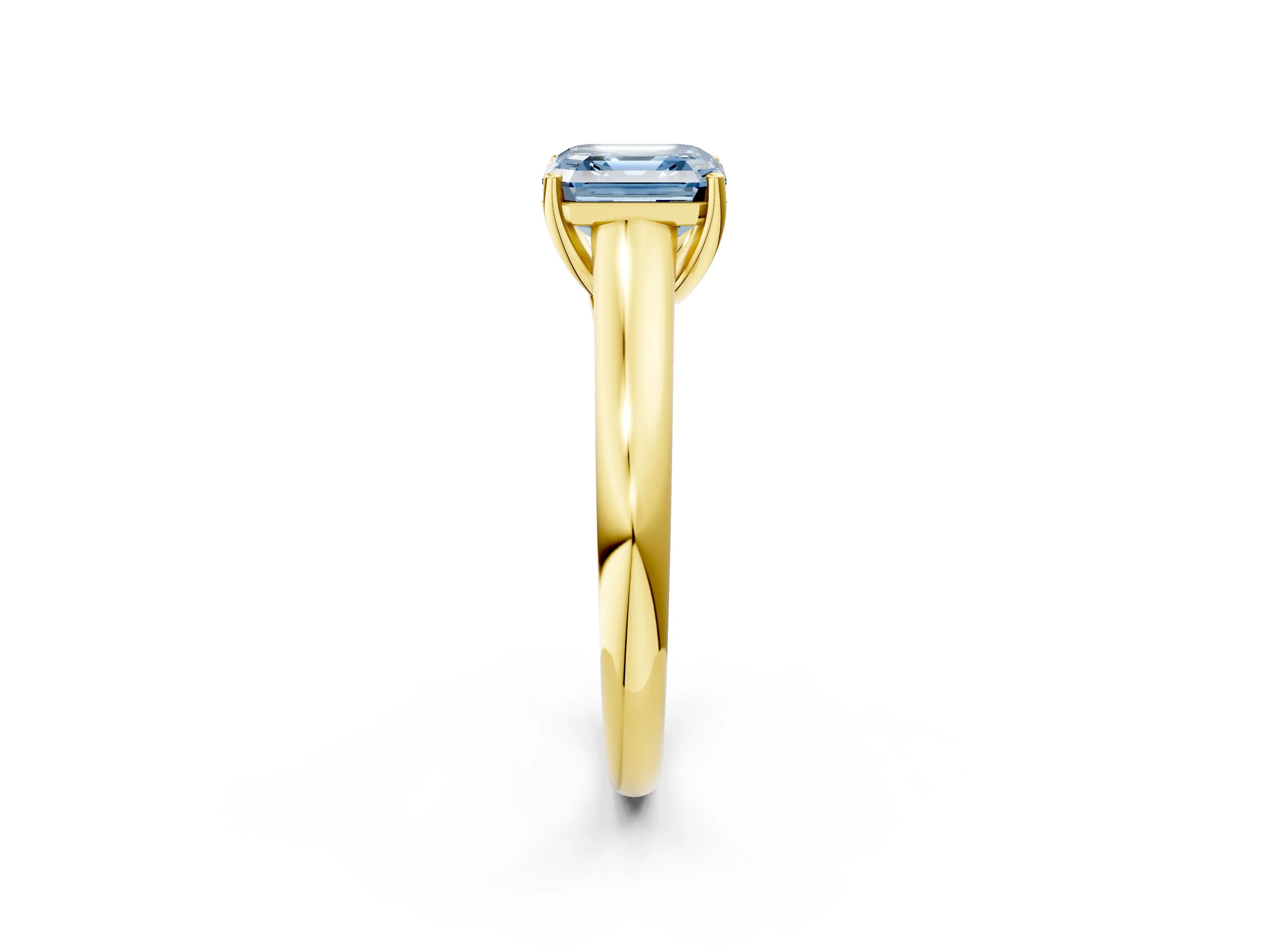 Yellow gold Fancy Blue Asscher Cut Solitaire Engagement Ring with Tapered Band and Four-Prong Setting_5