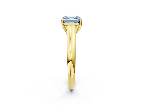 Yellow gold Fancy Blue Asscher Cut Solitaire Engagement Ring with Tapered Band and Four-Prong Setting_5
