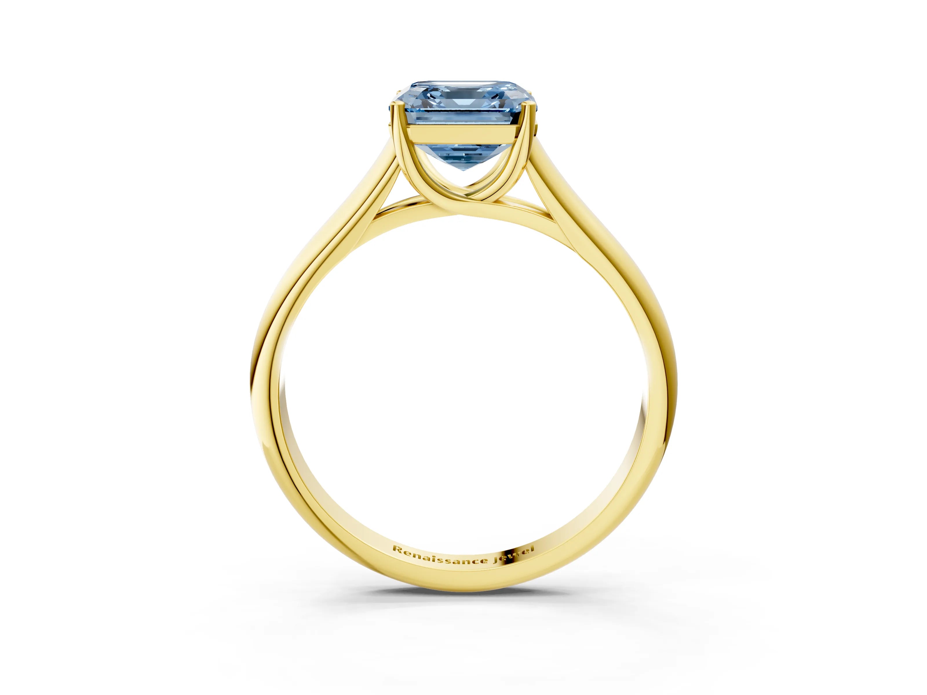 Yellow gold Fancy Blue Asscher Cut Solitaire Engagement Ring with Tapered Band and Four-Prong Setting_6