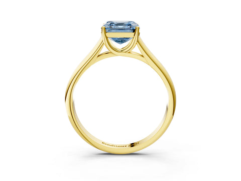 Yellow gold Fancy Blue Asscher Cut Solitaire Engagement Ring with Tapered Band and Four-Prong Setting_6