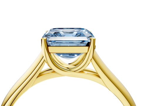 Yellow gold Fancy Blue Asscher Cut Solitaire Engagement Ring with Tapered Band and Four-Prong Setting_7