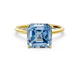 Yellow gold Fancy Blue Asscher  Cut Solitaire Engagement Ring with Thin Band and Four-Prong Setting_3