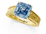 Yellow gold Fancy Blue Asscher  Cut Solitaire Engraved Band with Four-Prong Setting_1