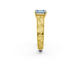 Yellow gold Fancy Blue Asscher  Cut Solitaire Engraved Band with Four-Prong Setting_2