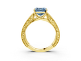 Yellow gold Fancy Blue Asscher  Cut Solitaire Engraved Band with Four-Prong Setting_3