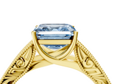 Yellow gold Fancy Blue Asscher  Cut Solitaire Engraved Band with Four-Prong Setting_4