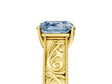 Yellow gold Fancy Blue Asscher  Cut Solitaire Engraved Band with Four-Prong Setting_5