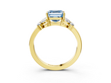 Yellow gold Fancy Blue Asscher  Cut Solitaire Floral Diamond Ring with Four-Prong Setting_15