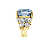Yellow gold Fancy Blue Asscher  Cut Solitaire Floral Diamond Ring with Four-Prong Setting_17