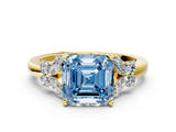 Yellow gold Fancy Blue Asscher  Cut Solitaire Floral Diamond Ring with Four-Prong Setting_29