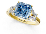 Yellow gold Fancy Blue Asscher  Cut Solitaire Floral Diamond Ring with Four-Prong Setting_30