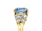 Yellow gold Fancy Blue Asscher  Cut Solitaire Floral Diamond Ring with Four-Prong Setting_34