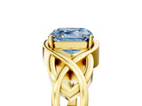 Yellow gold Fancy Blue Asscher Cut Solitaire Intertwined Band Prong Setting Ring_5