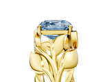 Yellow gold Fancy Blue Asscher Cut Solitaire Leaf-Inspired Engagement Ring with Prong Setting_17