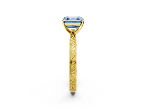 Yellow gold Fancy Blue Asscher Cut Solitaire Milgrain Engraved Band with Four-Prong Setting_2