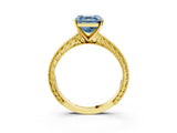 Yellow gold Fancy Blue Asscher Cut Solitaire Milgrain Engraved Band with Four-Prong Setting_3
