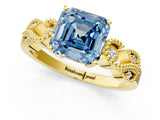 Yellow gold Fancy Blue Asscher Cut Solitaire Milgrain Leaf Band with Prong Setting_13