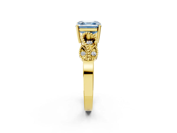 Yellow Gold Asscher Cut Vintage Solitaire Engagement Ring Setting for Fancy Blue Center