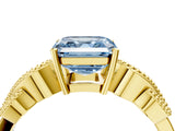 Yellow gold Fancy Blue Asscher Cut Solitaire Milgrain Leaf Band with Prong Setting_16