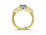Yellow gold Fancy Blue Asscher Cut Solitaire Princess Side Stone Engraved Band Prong Setting Ring_3