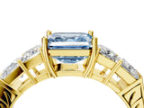 Yellow gold Fancy Blue Asscher Cut Solitaire Princess Side Stone Engraved Band Prong Setting Ring_4