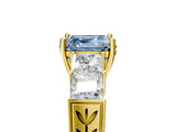 Yellow gold Fancy Blue Asscher Cut Solitaire Princess Side Stone Engraved Band Prong Setting Ring_5