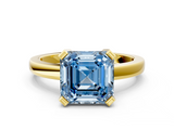 Yellow gold Fancy Blue Asscher  Cut Solitaire Ring with Four-Prong Setting and Classic Band_17